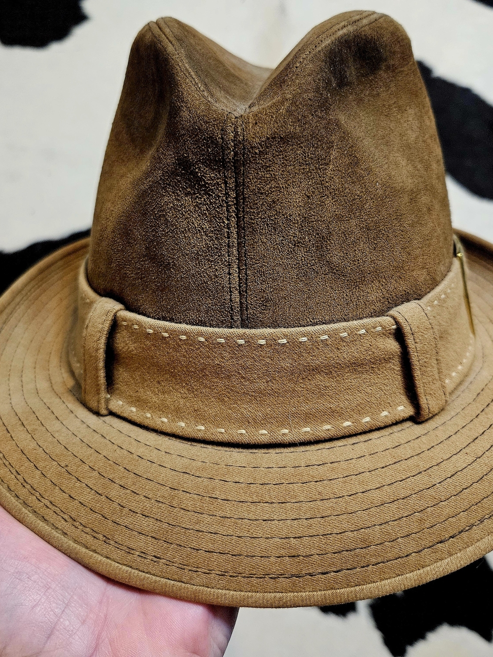 Vintage 1950s Men's Tan Genuine Suede Fedora Style Hat By FOX